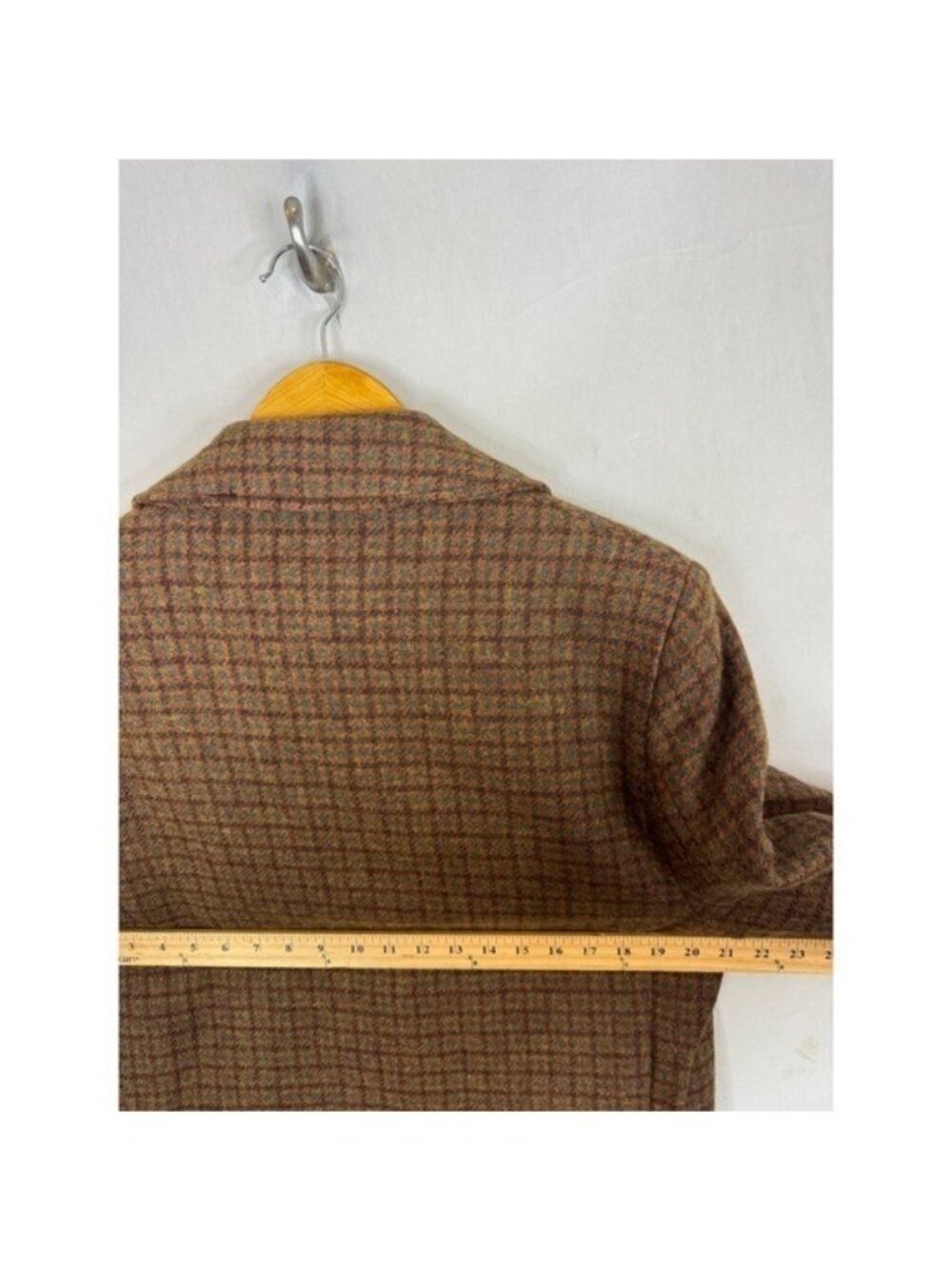 Vintage 70s Target Canada Brown Plaid Wool Orlon Pile Lined Car Coat Mens 38 - Picture 12 of 14
